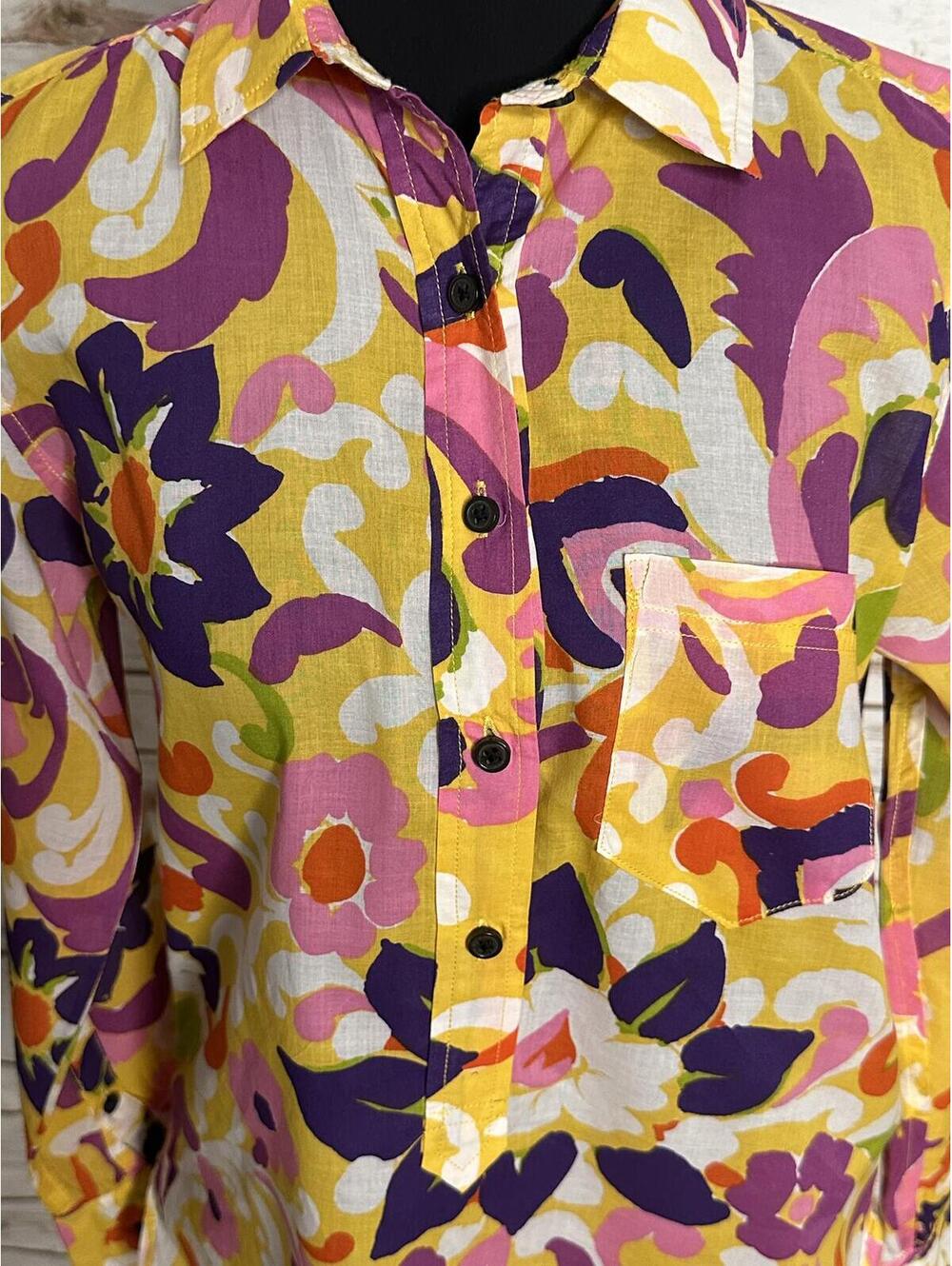 J.Crew Collection multicolored floral popover shirt Size 2 cotton mod dopemine - Picture 3 of 7